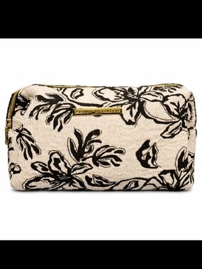 Vince Camuto Cream and Black Floral Cosmetic Case